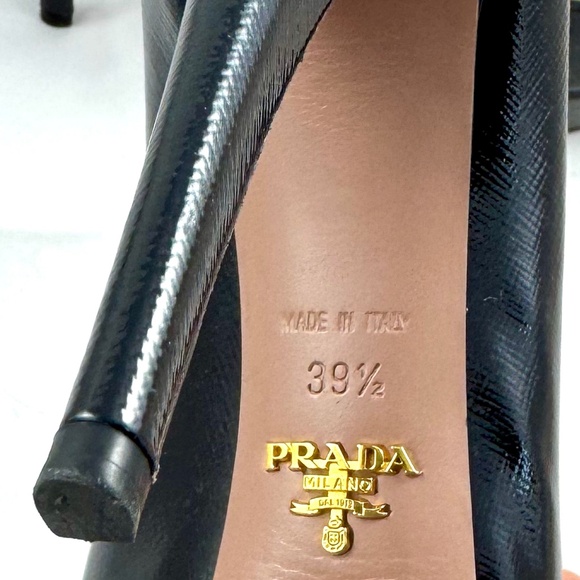 Prada Black Vernice Saffiano Leather Peep Toe Platform Pumps Size 39½ - Picture 6 of 12